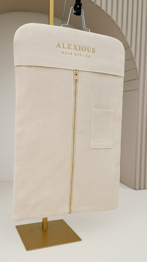 Linen Wig Bag & Wooden Hanger Set (2 sizes)